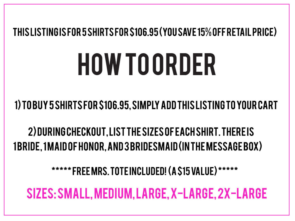 BRIDE WEDDING 5 SHIRTS 15% Off Bundle, Bride Shirt, Bridesmaid shirt, maid of honor shirt