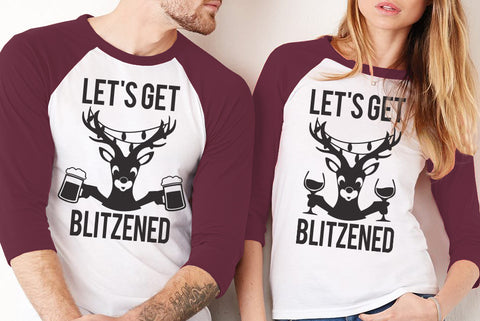 LET'S GET BLITZENED Christmas Baseball Tee Burgundy Unisex- Pick Version