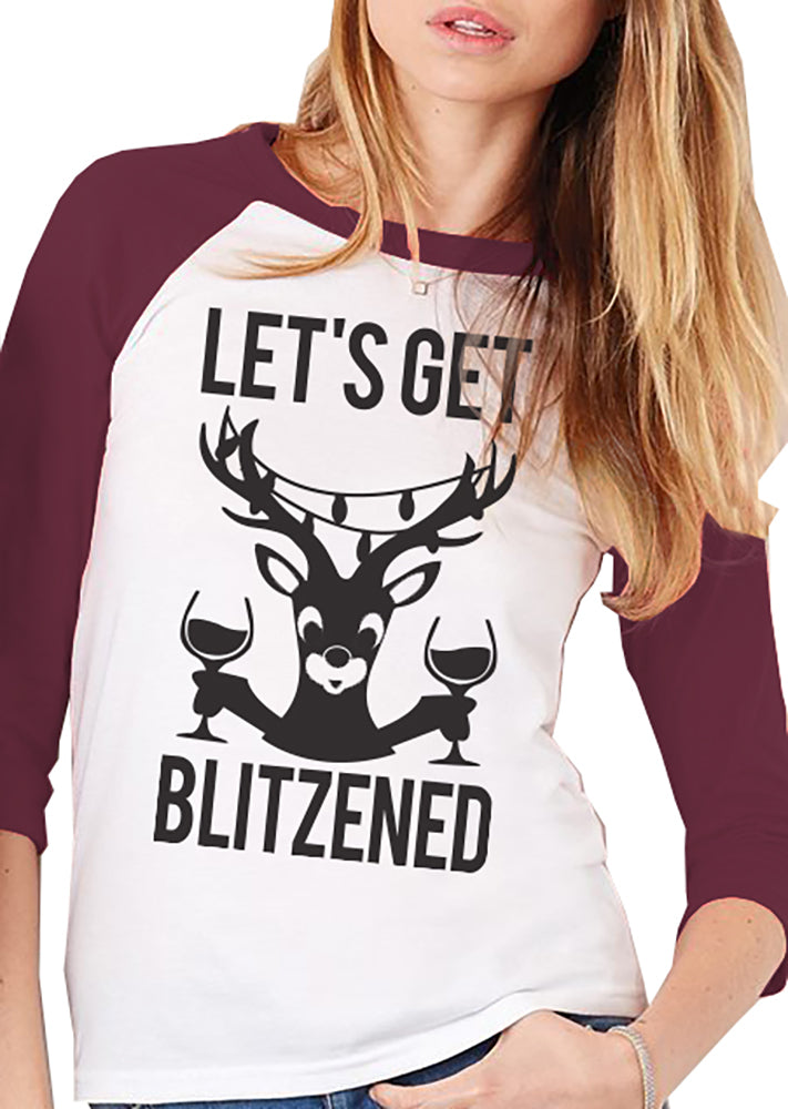 LET'S GET BLITZENED Christmas Baseball Tee Burgundy Unisex- Pick Version