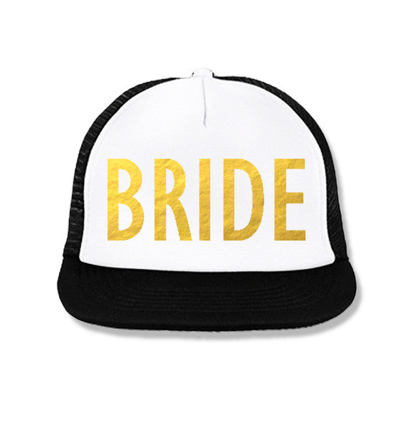 Bachelorette Party Hats Deal - BRIDE White & SQUAD Black with Gold Foil Print
