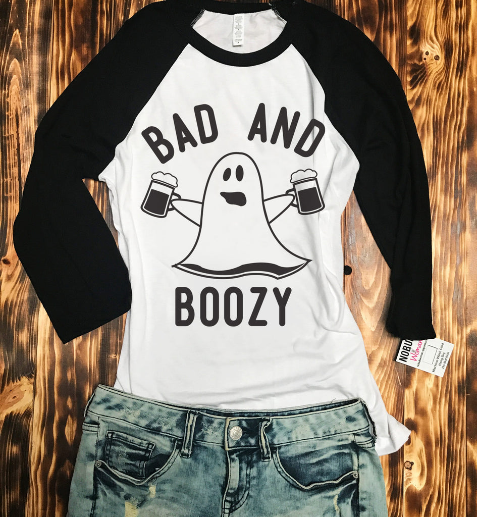 BAD & BOOZY Mugs Halloween Baseball Tee - Pick Color