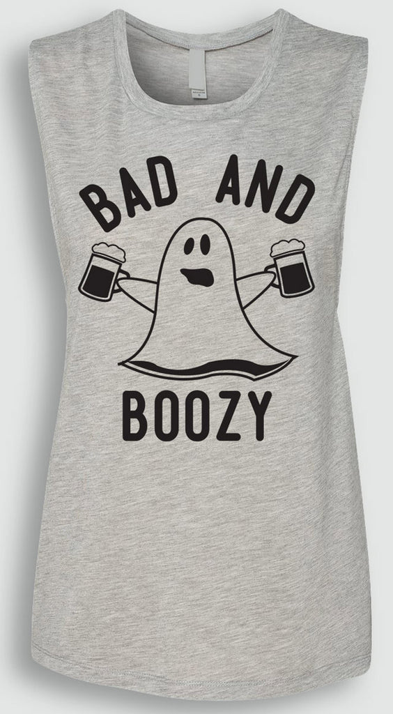 BAD & BOOZY Halloween Ghost Gray Muscle Tank Top