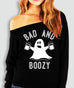 BAD & BOOZY Halloween Ghost Black Off-Shoulder Sweatshirt