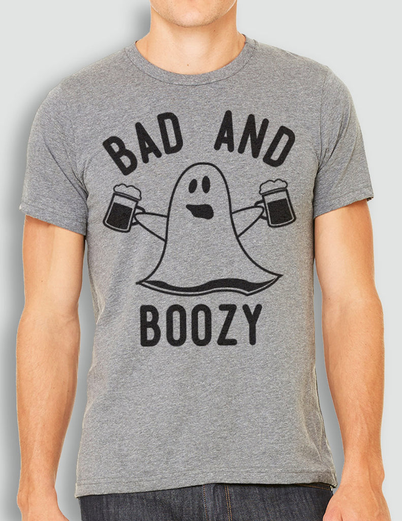 BAD & BOOZY Halloween Ghost Unisex Gray T-Shirt