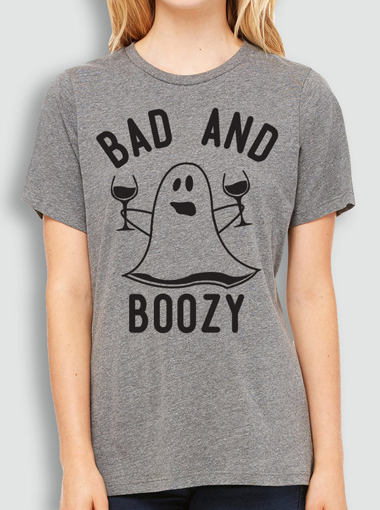 BAD & BOOZY Halloween Ghost Unisex Gray T-Shirt