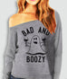 BAD & BOOZY Halloween Ghost Heather Gray Off-Shoulder Sweatshirt