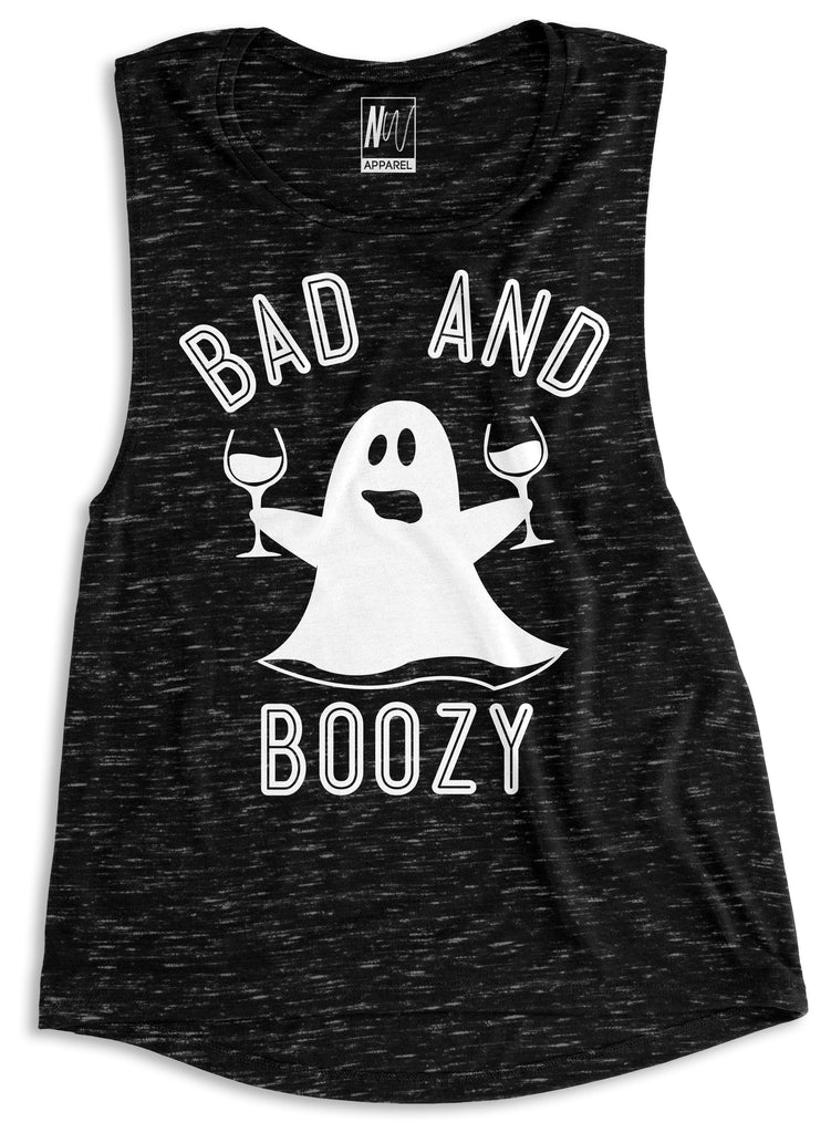 BAD & BOOZY Halloween Ghost Black Marble Muscle Tank Top