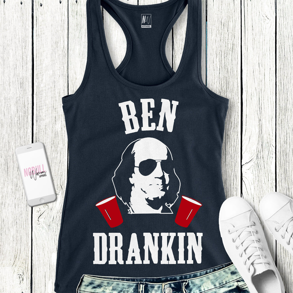 Ben Drankin - Navy Tank with White & Red Print