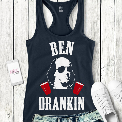 Ben Drankin - Navy Tank with White & Red Print