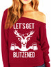 Let's Get Blitzened Slouchy Christmas Sweatshirt BEER - Scarlet