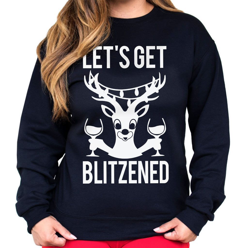LET'S GET BLITZENED Christmas Sweatshirt Unisex Crew Neck - Pick Wine or Beer