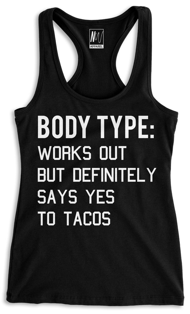 BODY TYPE Loves Tacos Black Racerback Tank Top