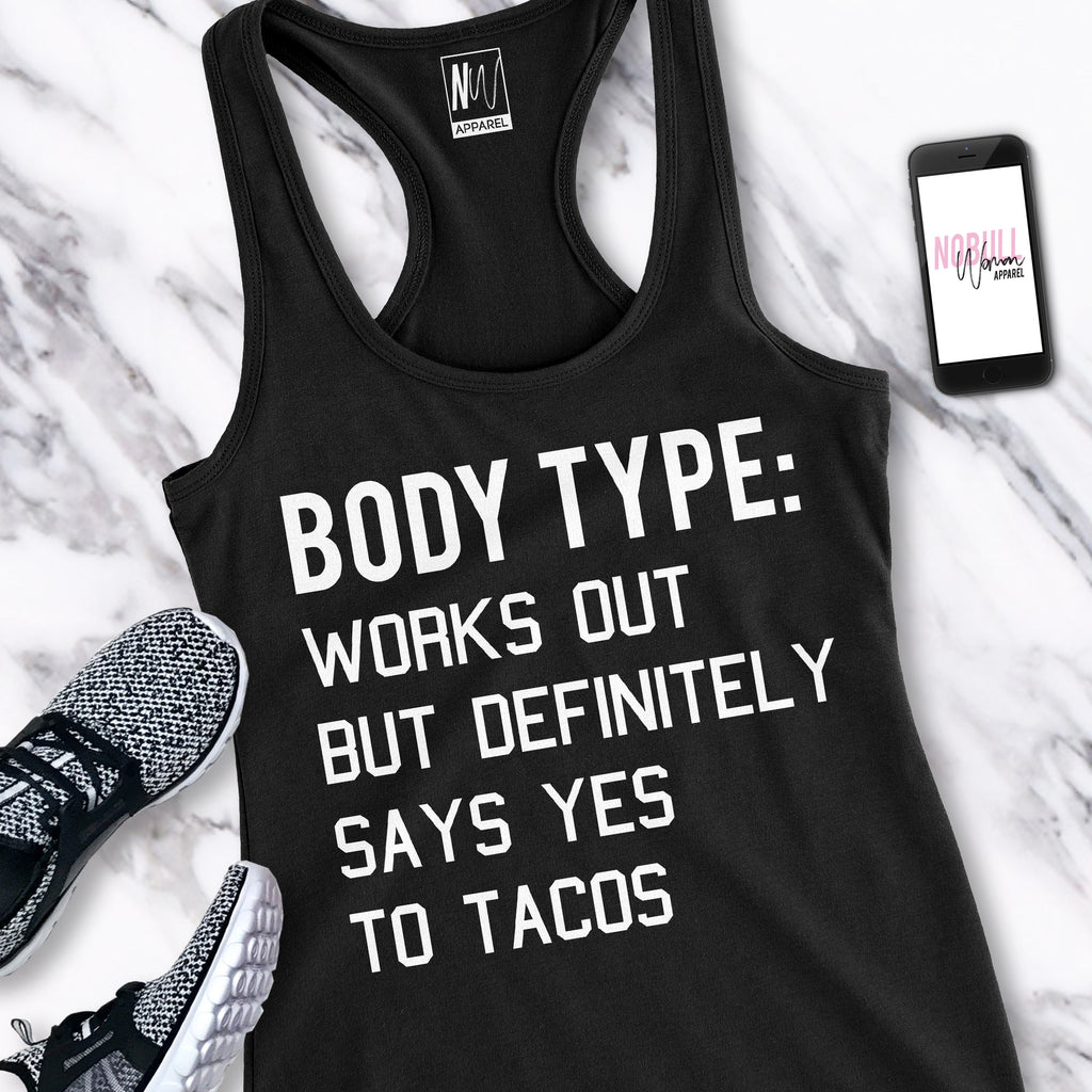 BODY TYPE Loves Tacos Black Racerback Tank Top