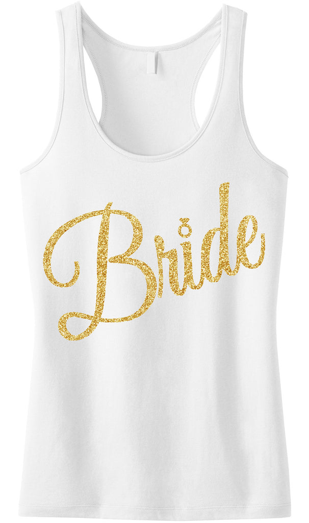 BRIDE Gold Glitter Cursive Tank Top
