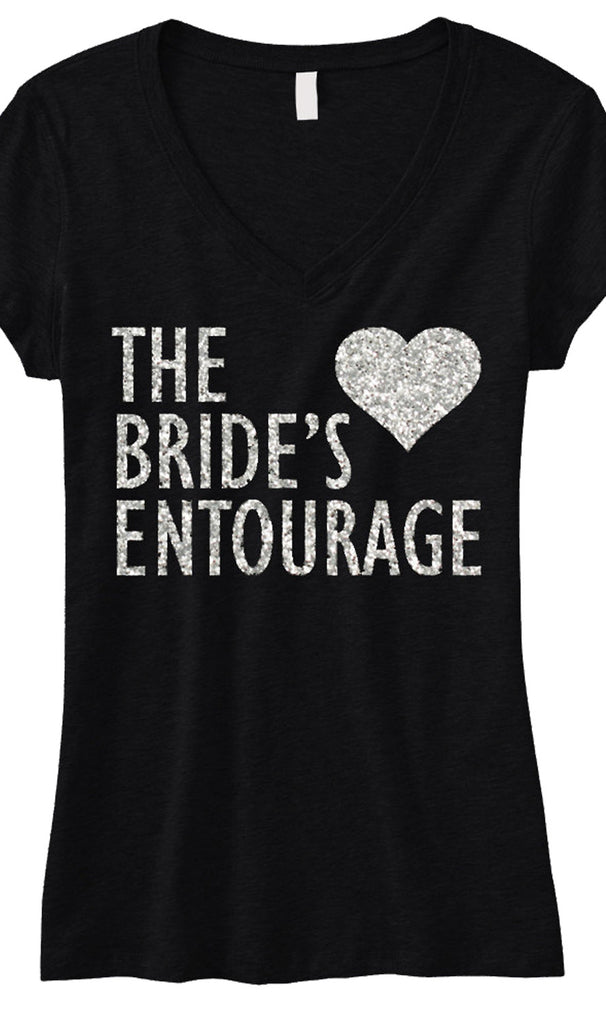 BRIDE'S ENTOURAGE GLITTER Shirt Black V-neck