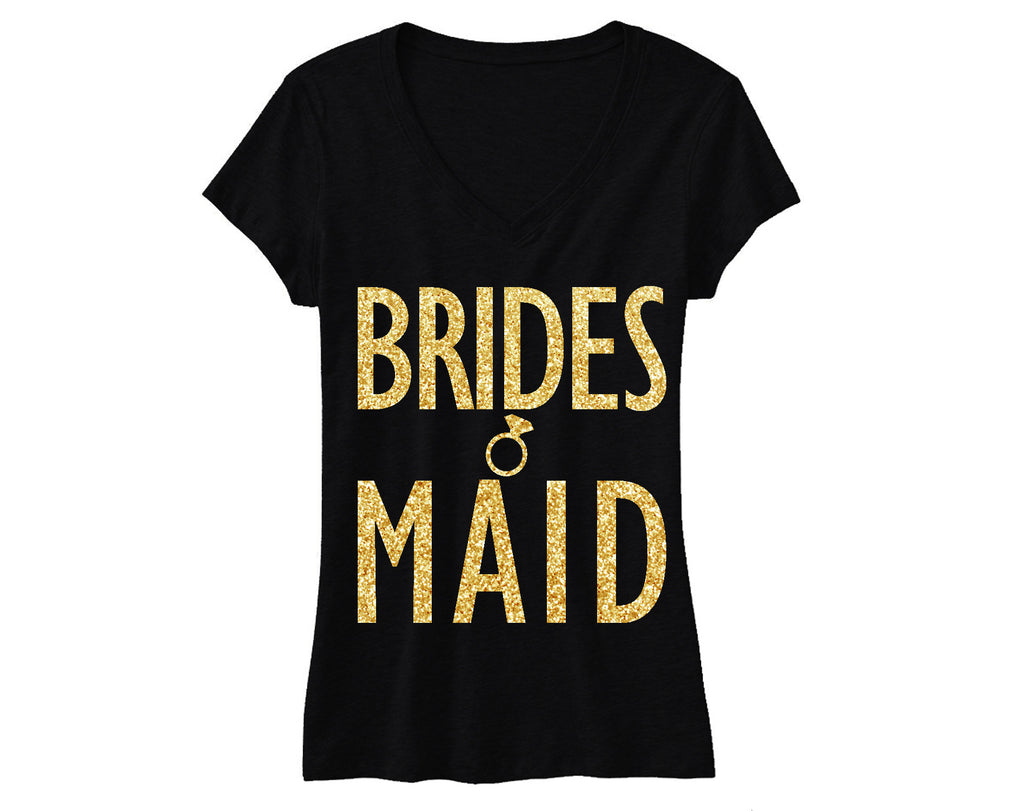 BRIDESMAID Gold GLITTER Shirt Black Vneck
