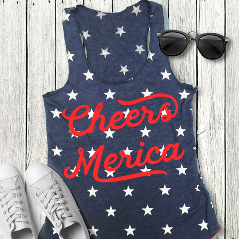 Cheers Merica Blue Stars Tank Top