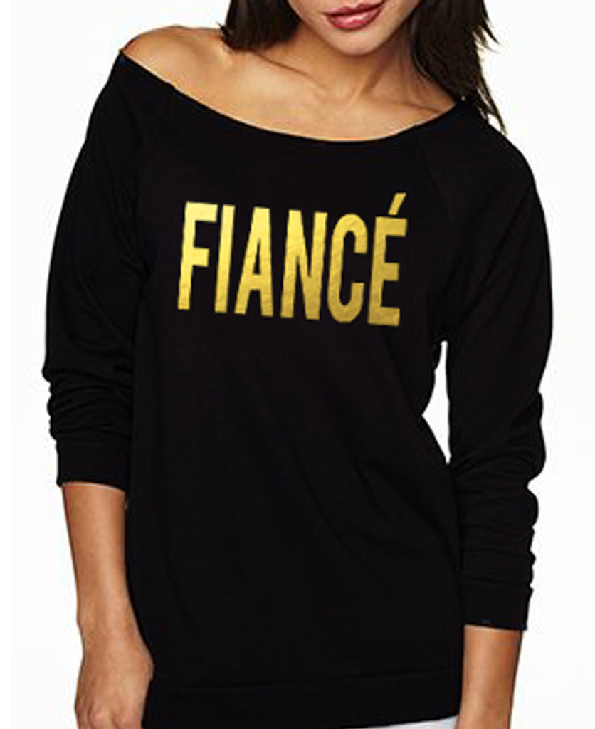 FIANCE Off-Shoulder Long Sleeve Shirt - Gold Foil Print