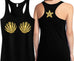 THE MERMAID Sea Shells Black Tank Top with Gold Starfish Back Print