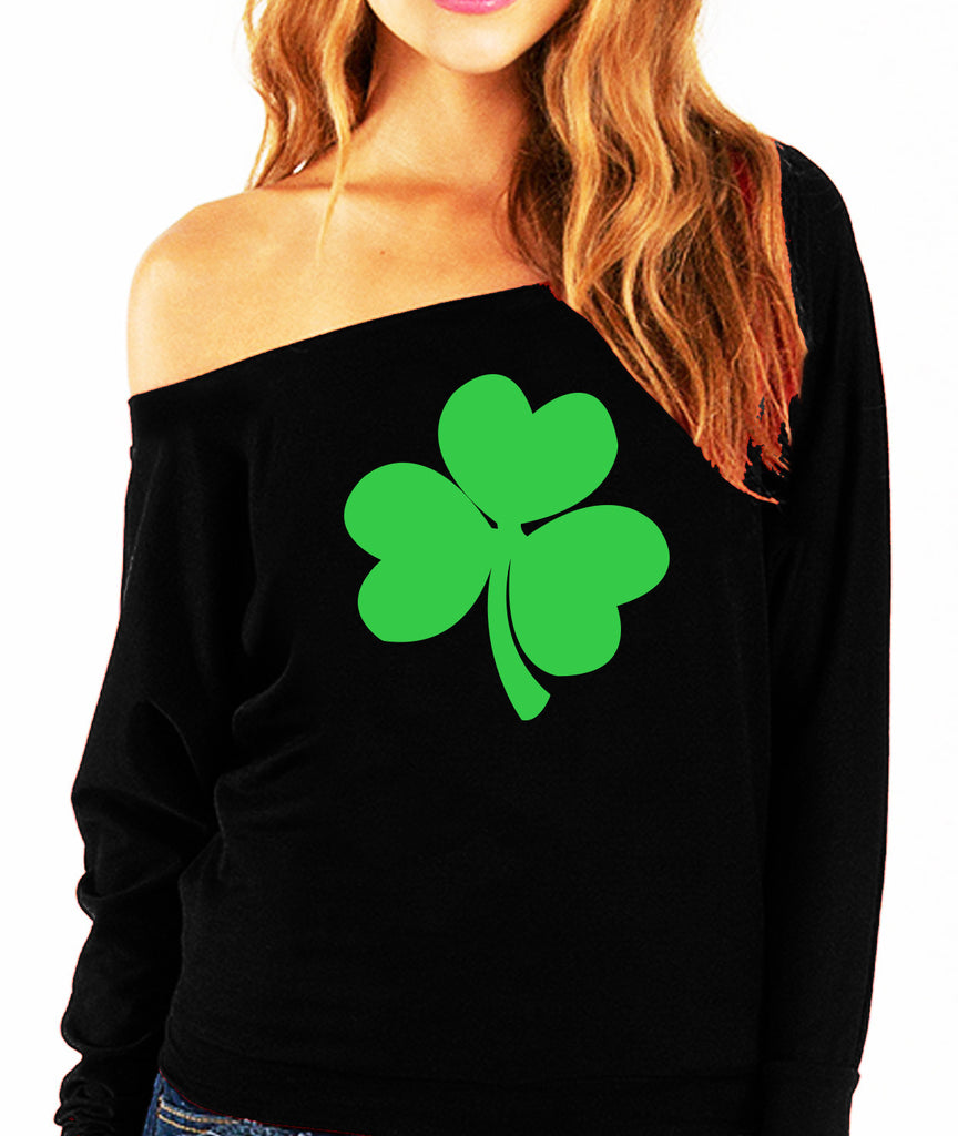 St. Patty's Day Shamrock Off Shoulder Shirt - Black
