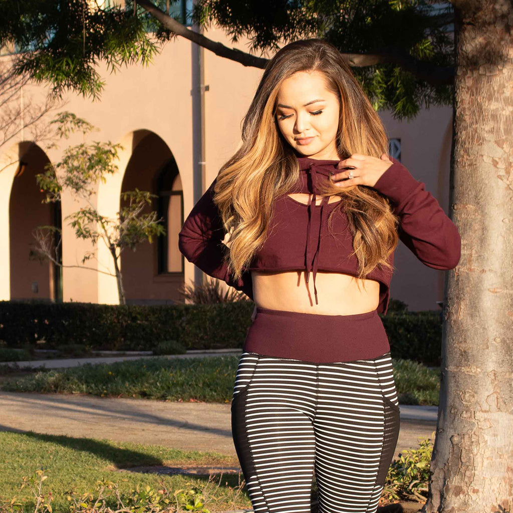 Burgundy Keyhole Crop Hoodie