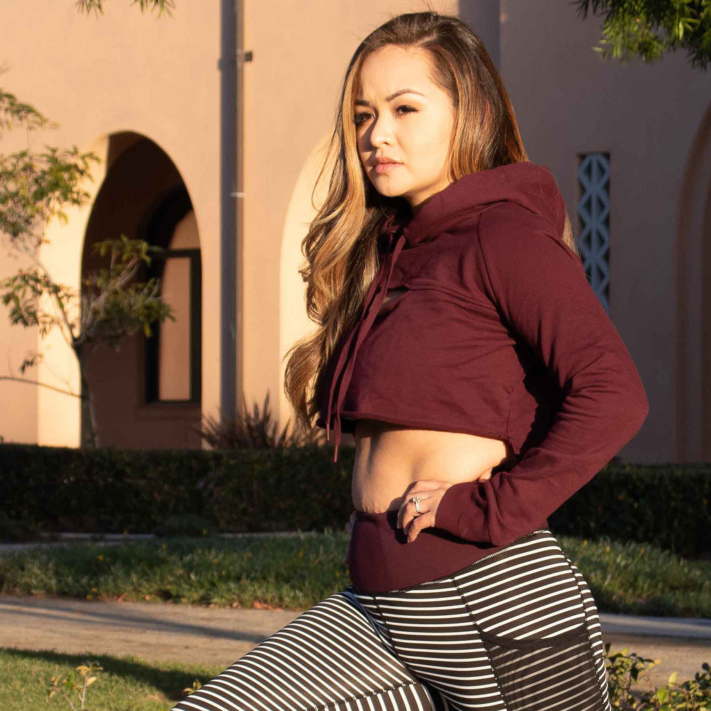 Burgundy Keyhole Crop Hoodie