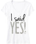 I Said YES! Silver Glitter Bride Shirt White V-neck