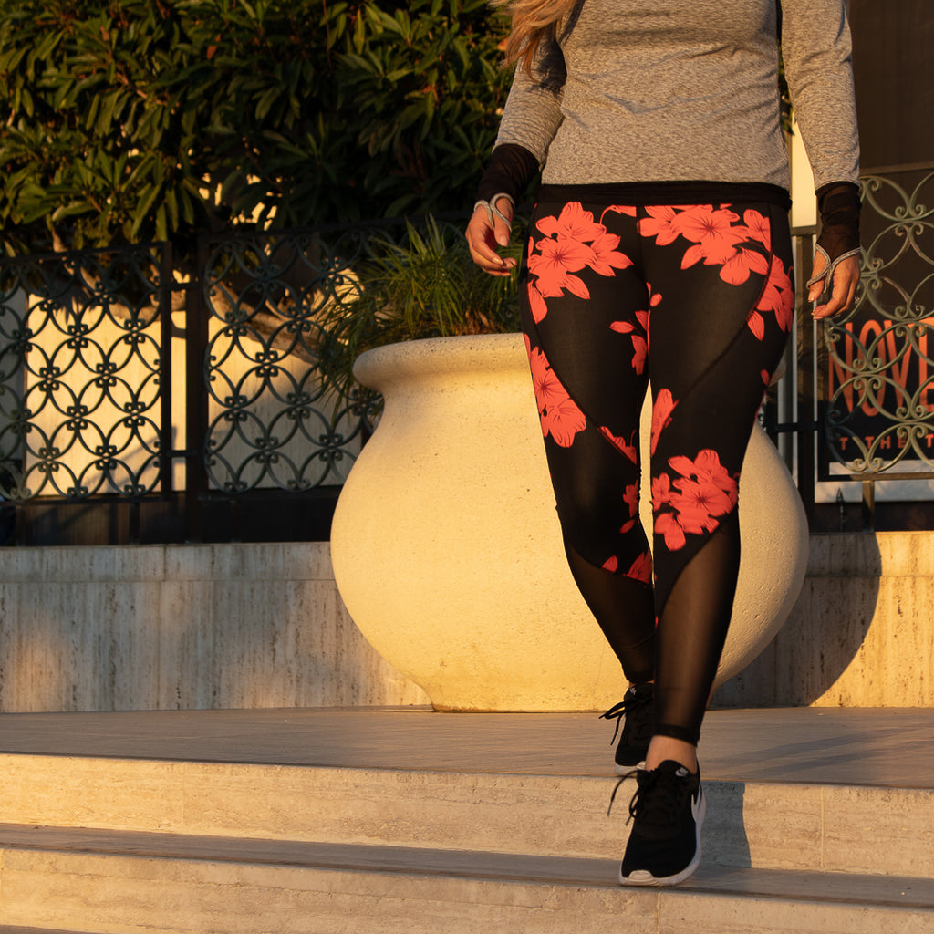 High Waist Hibiscus Flower Leggings