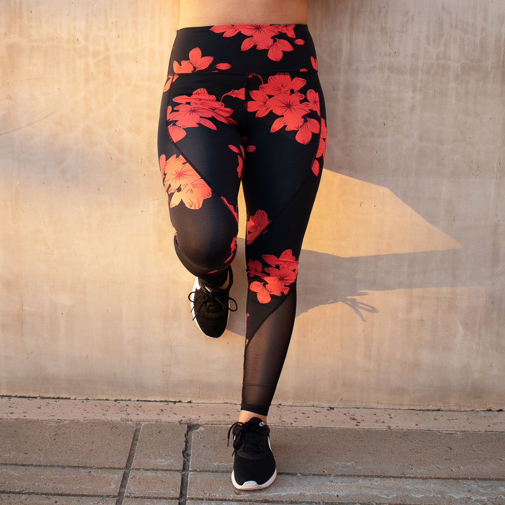High Waist Hibiscus Flower Leggings
