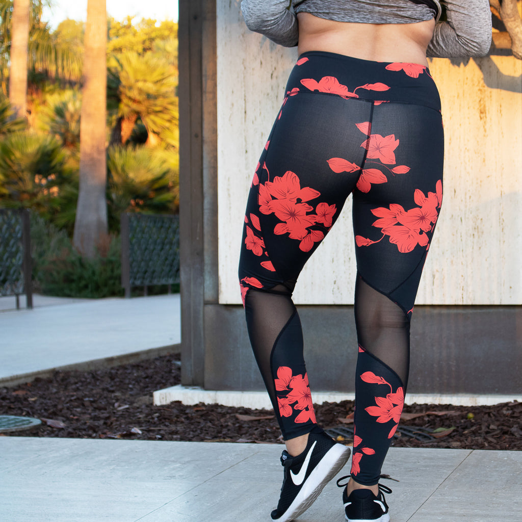 High Waist Hibiscus Flower Leggings