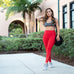 High Waist Red Leggings with Mesh Pocket