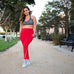High Waist Red Leggings with Mesh Pocket
