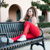 High Waist Red Leggings with Mesh Pocket