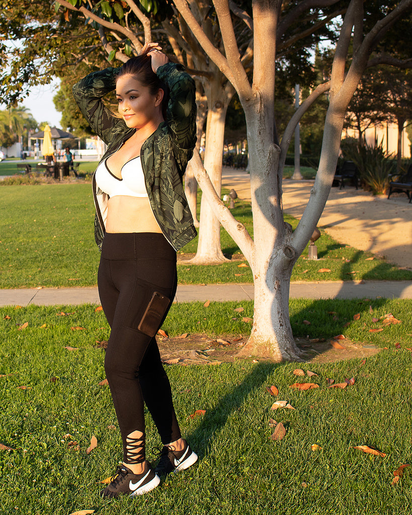 High Waist Leggings with Spaghetti Criss Cross & Pockets - Plus Size Available