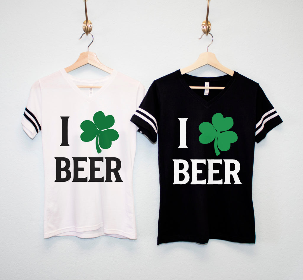 I LOVE BEER Shamrock St Patrick's Day Shirt Women