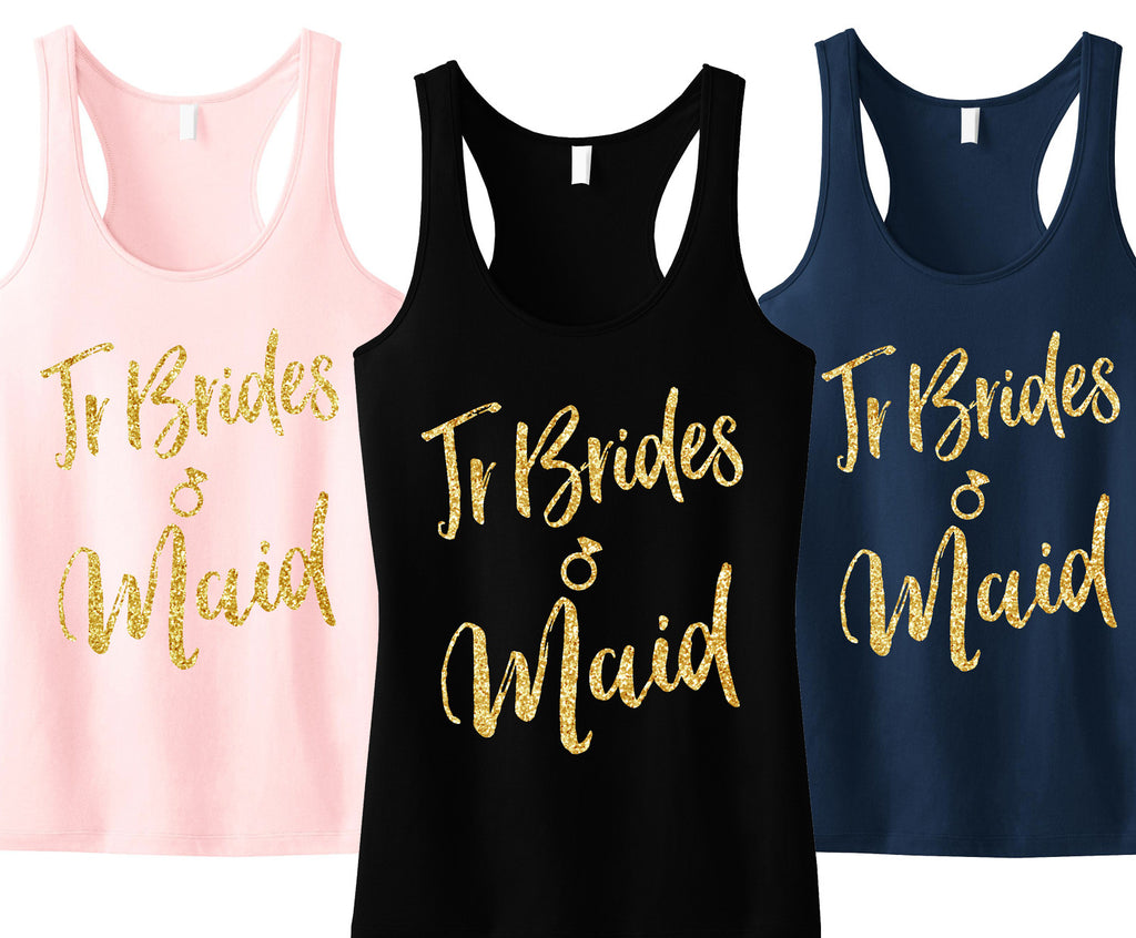 Jr Bridesmaid Script Tank Top with Gold Glitter - Pick Color