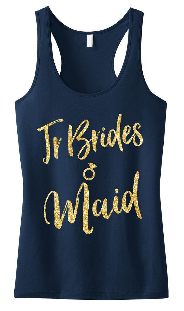 Jr Bridesmaid Script Tank Top with Gold Glitter - Pick Color