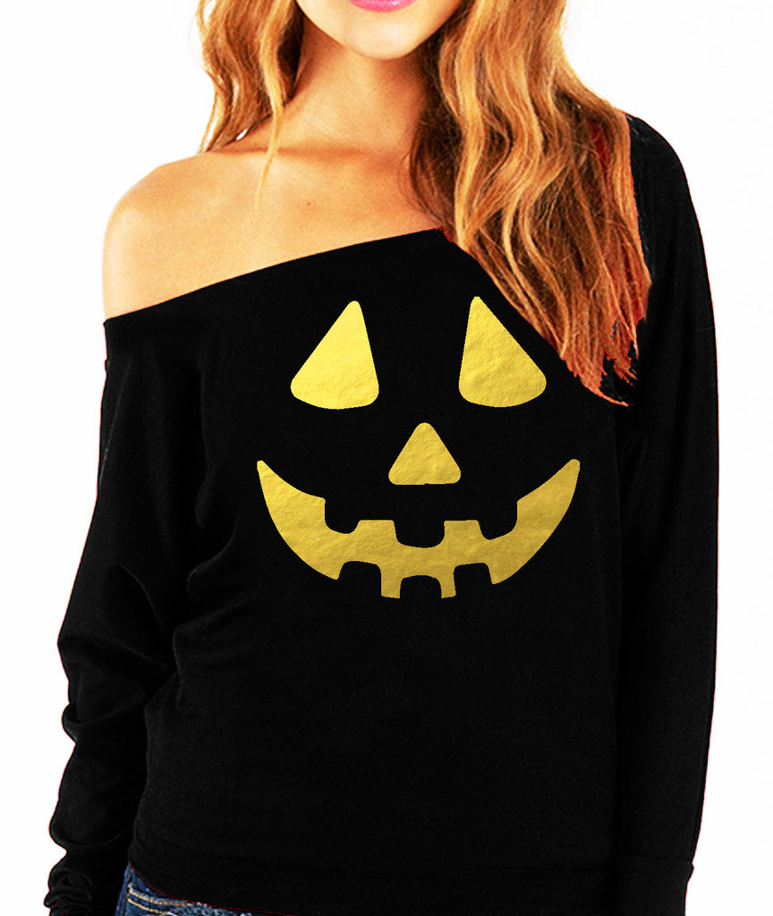 Jack O'Lantern Halloween Slouchy Sweatshirt with Gold Foil Print