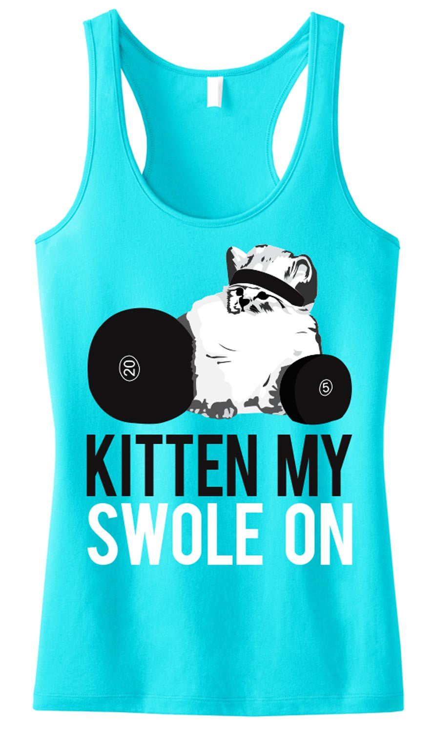 KITTEN MY SWOLE ON Aqua Workout Tank Top