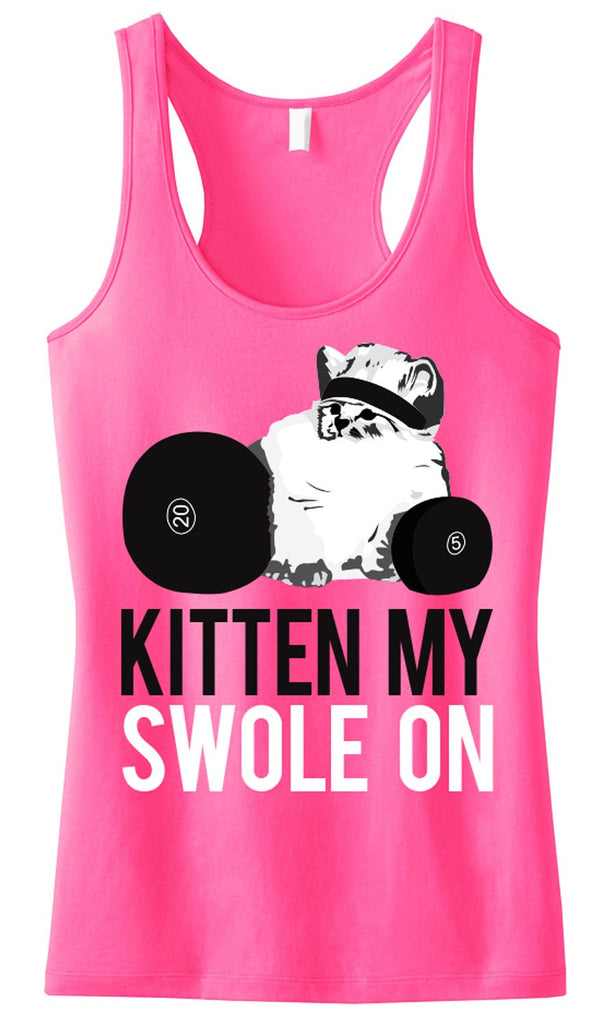 KITTEN MY SWOLE ON Pink Workout Tank Top