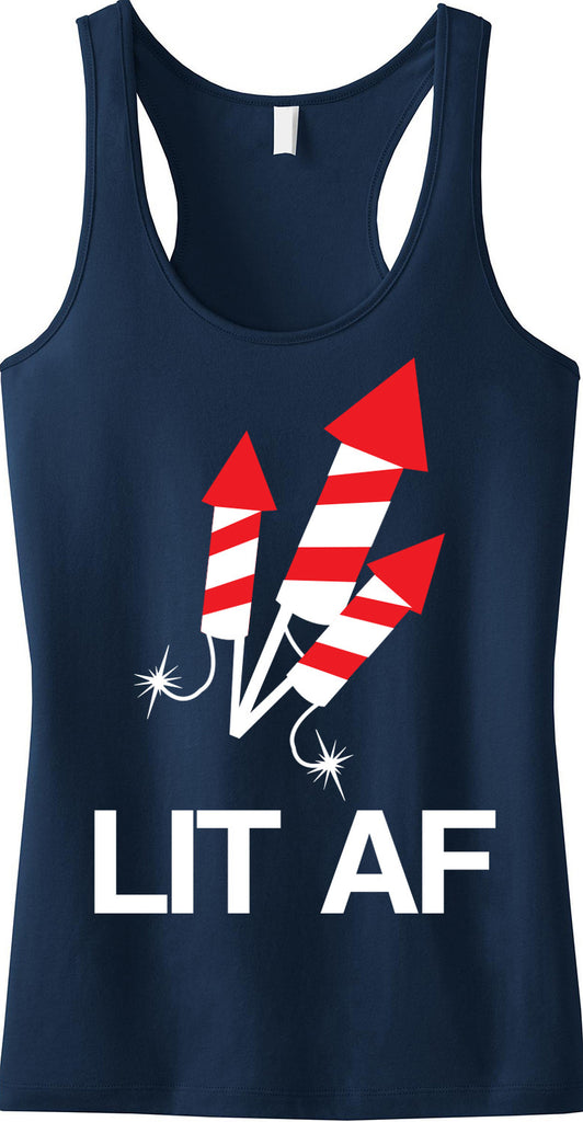 LIT AF 4th of July Tank Top - Navy Blue