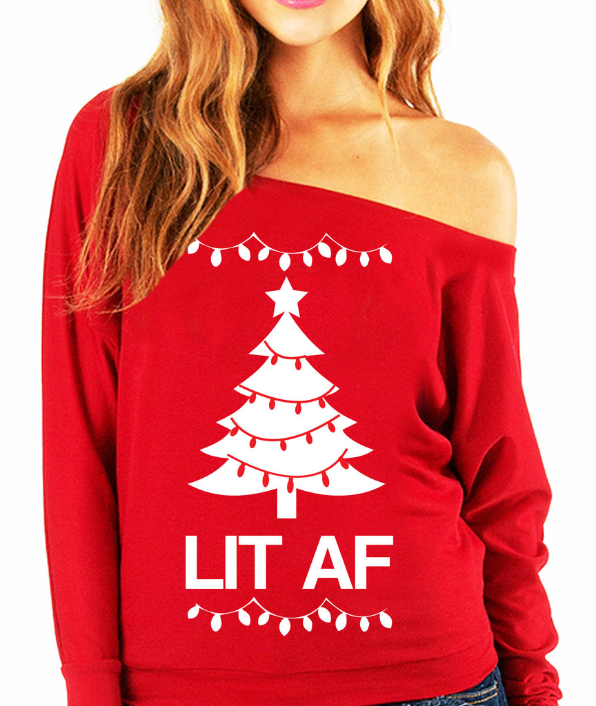 LIT AF Christmas Slouchy Sweatshirt - Pick Color – NobullWoman Apparel