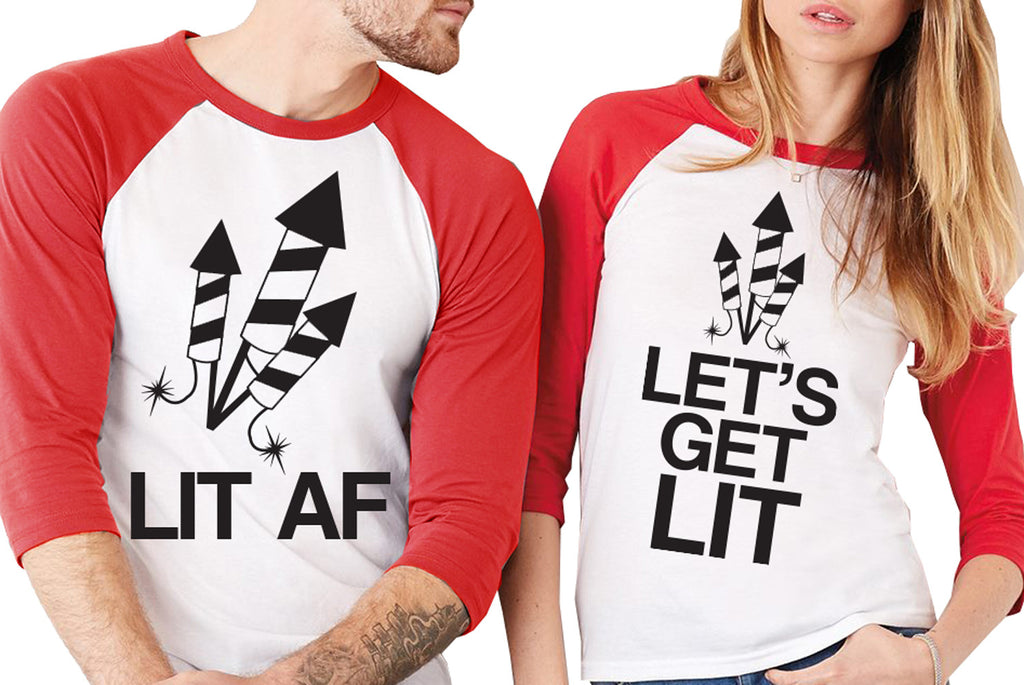 Fireworks Red Baseball Tees Unisex Sizes - Pick "LET'S GET LIT or "LIT AF"