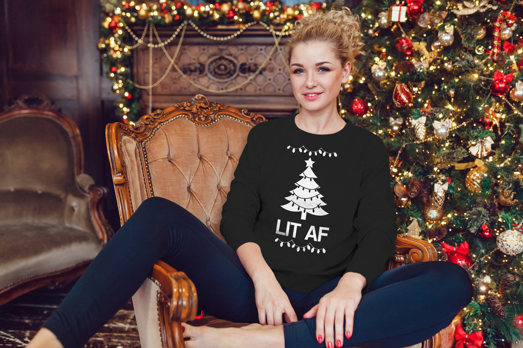 LIT AF Christmas Sweatshirt Crew Neck - Pick Color
