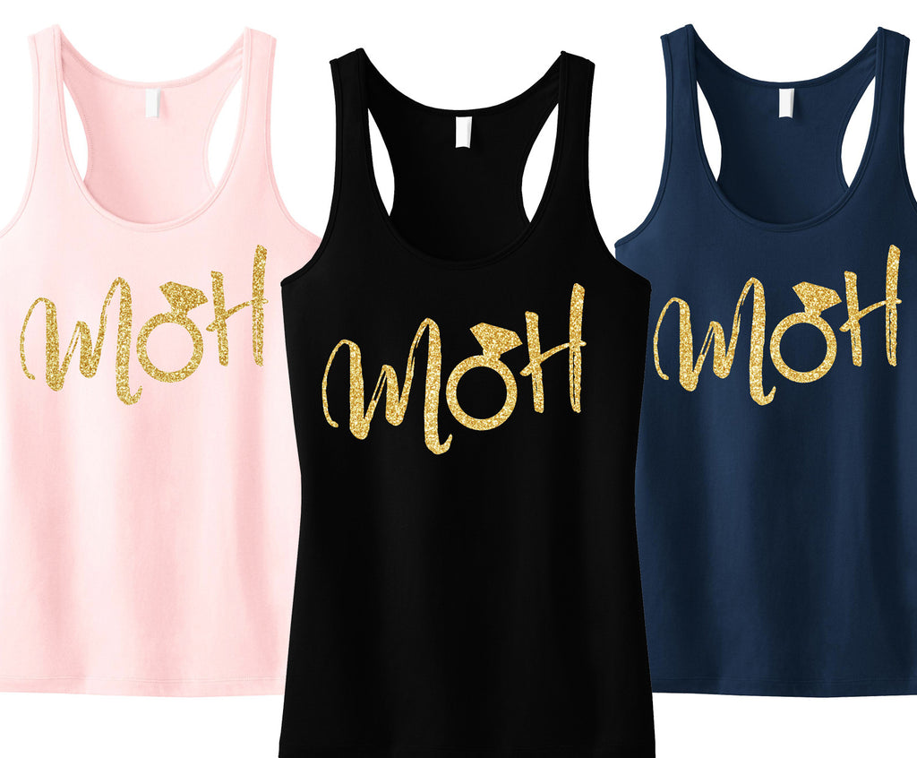 MOH Script Maid of Honor Tank Top with Gold Glitter - Pick Color