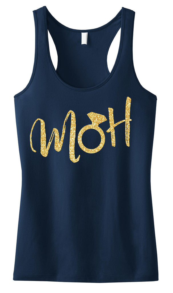 MOH Script Maid of Honor Tank Top with Gold Glitter - Pick Color