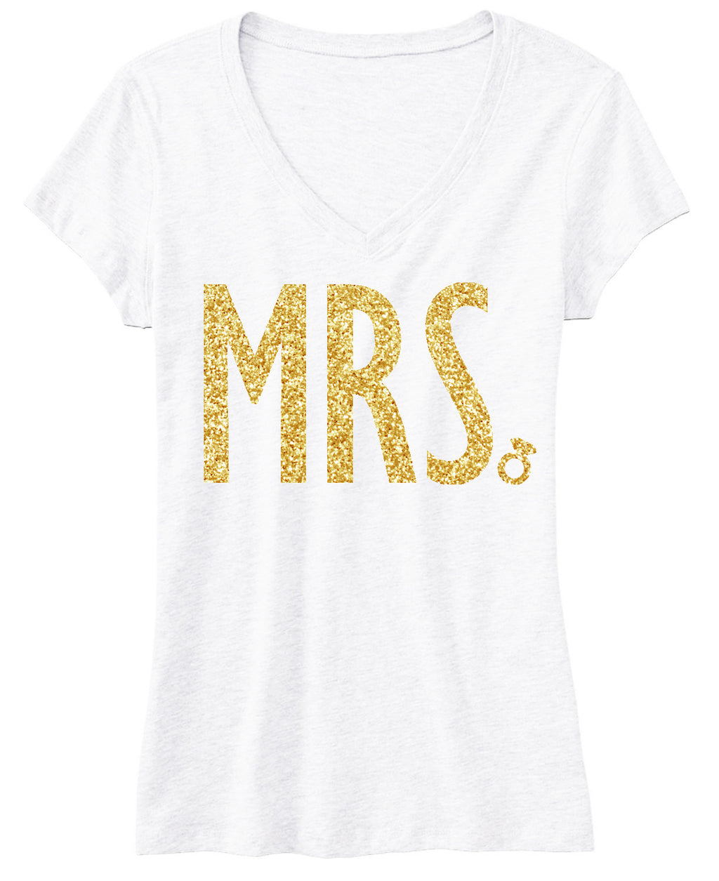 MRS Shirt Gold GLITTER Bride Shirt, White V-neck