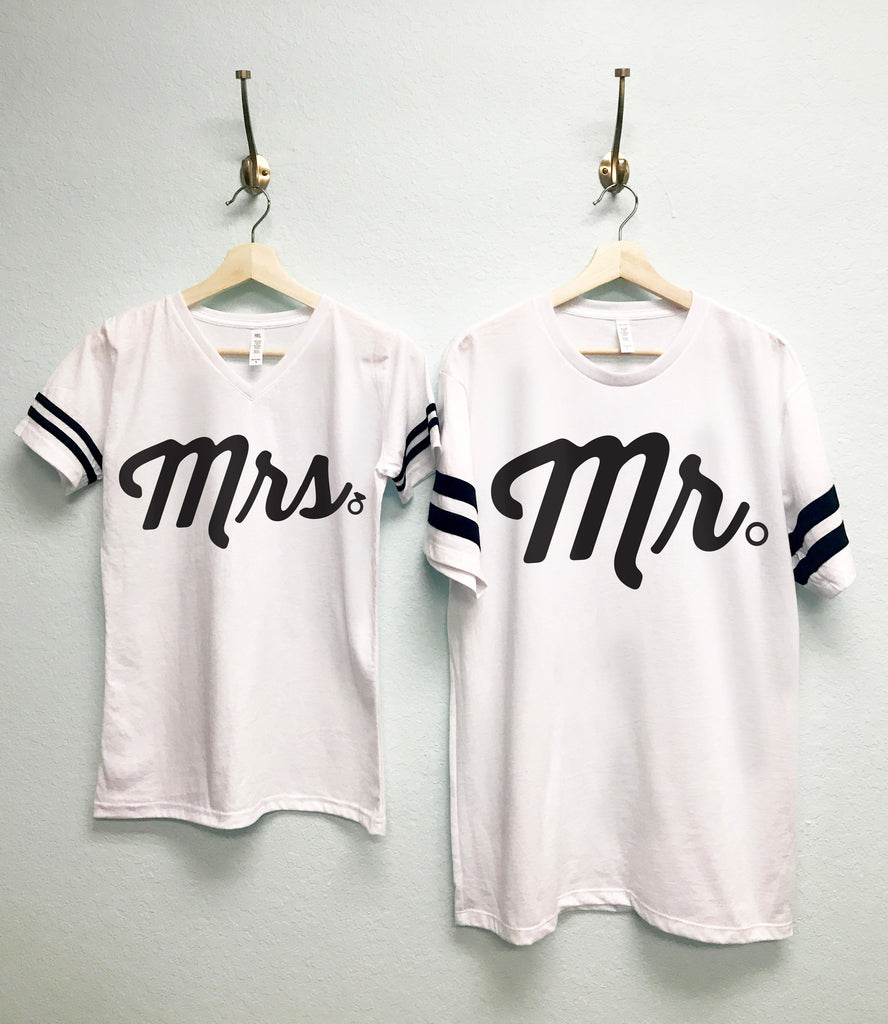 MRS Bride Shirt + MR Groom Tees CUSTOM Names & Numbers Shirts Set