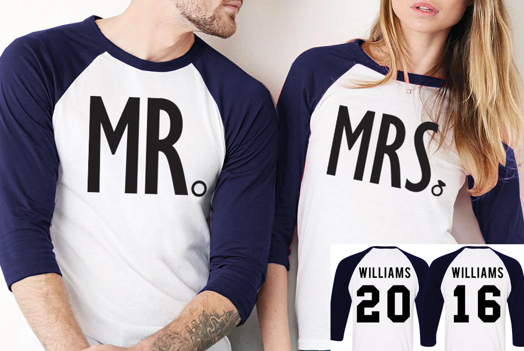 MR + MRS Baseball Tees CUSTOM NAMES + NUMBERS - Pick Color