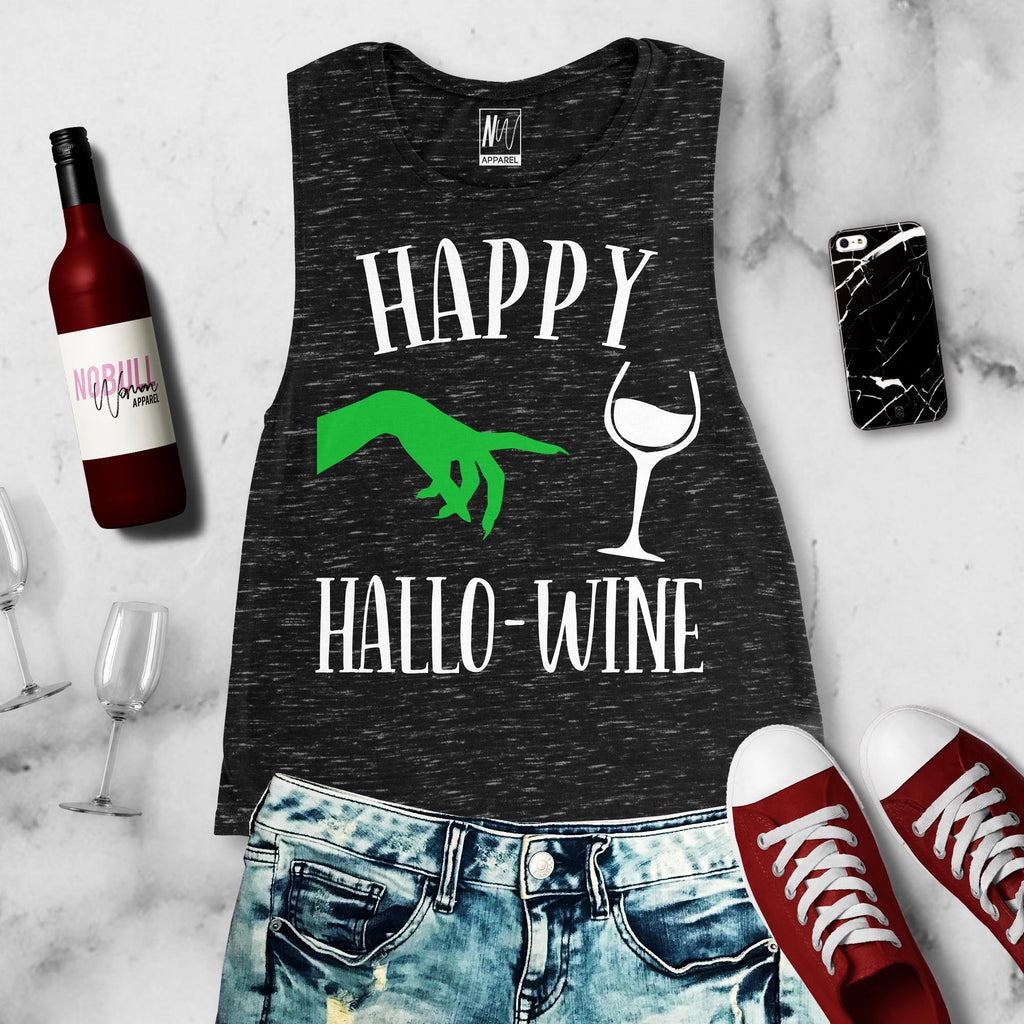 Happy HalloWine Witch Black Marble Muscle Tank Top